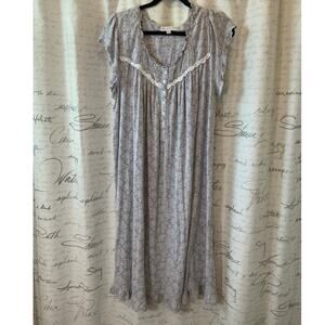 Eileen West Lavender Floral Cotton Nightgown L Cottagecore Ruffle Sleepwear